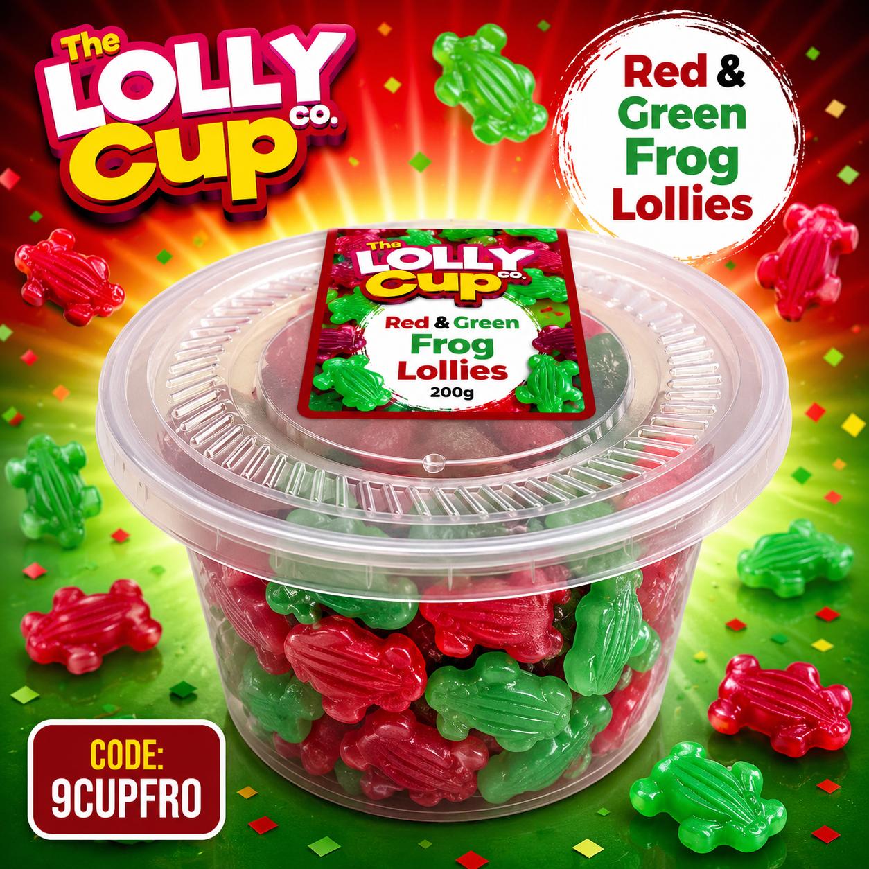 The Lolly Cup Red & Green Frog Lollies 200g