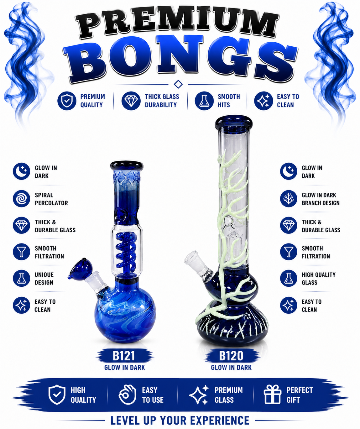 Premium Glow in Dark Glass Hookahs