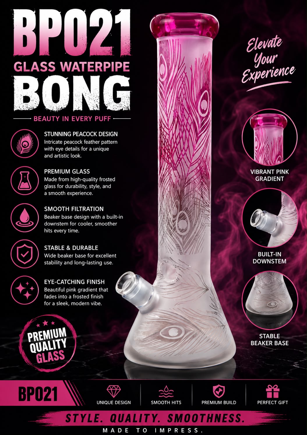 Peacock Design Glass Waterpipe
