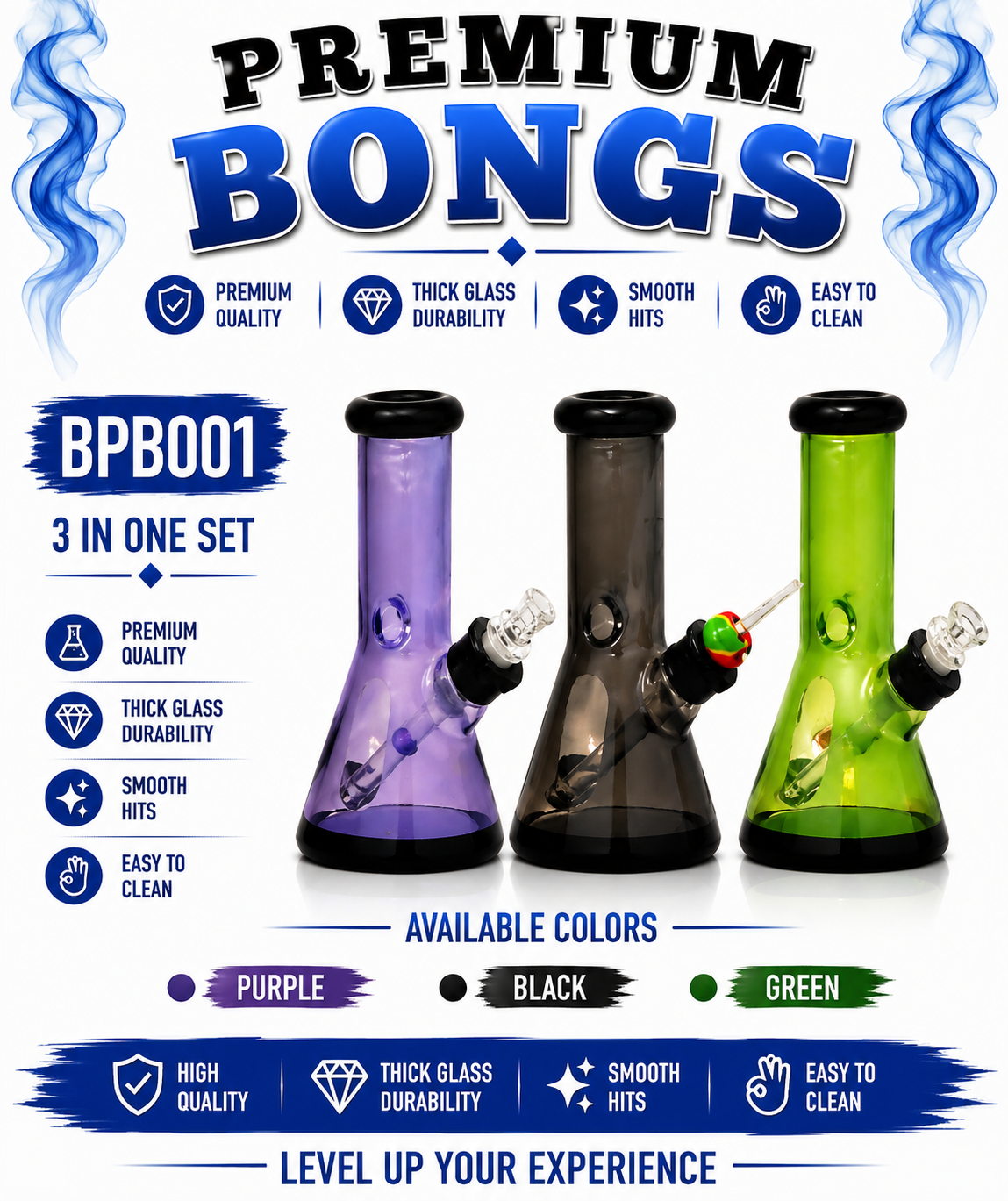 BPB001 Premium Glass Hookah 3 in One Set