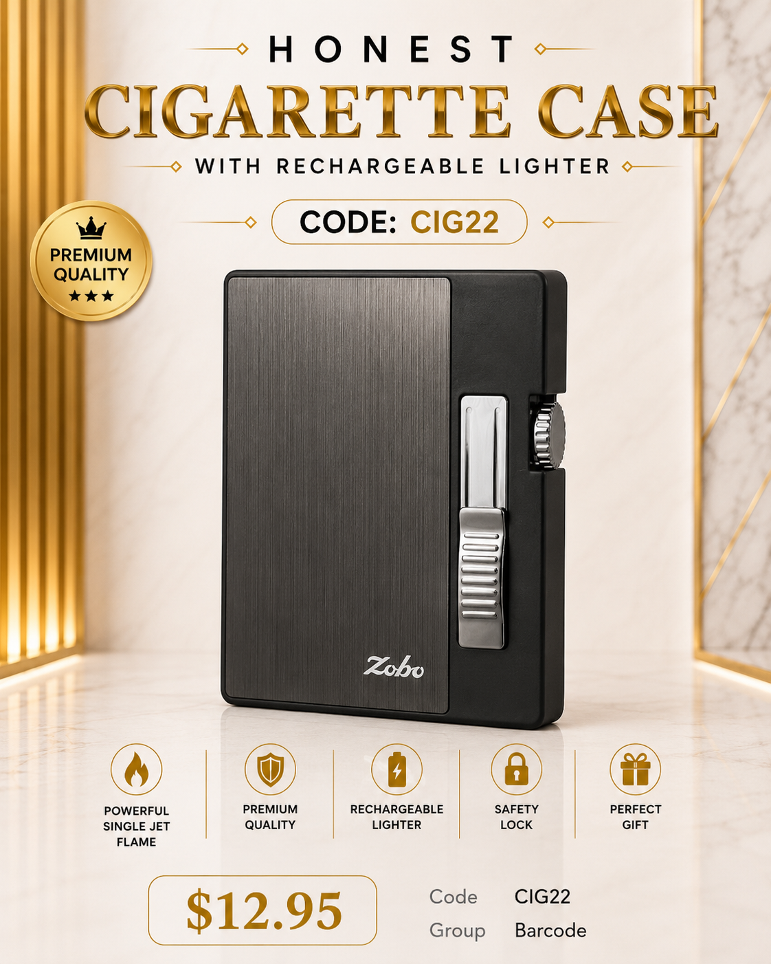 Cigarette Case With Rechargeable Lighter