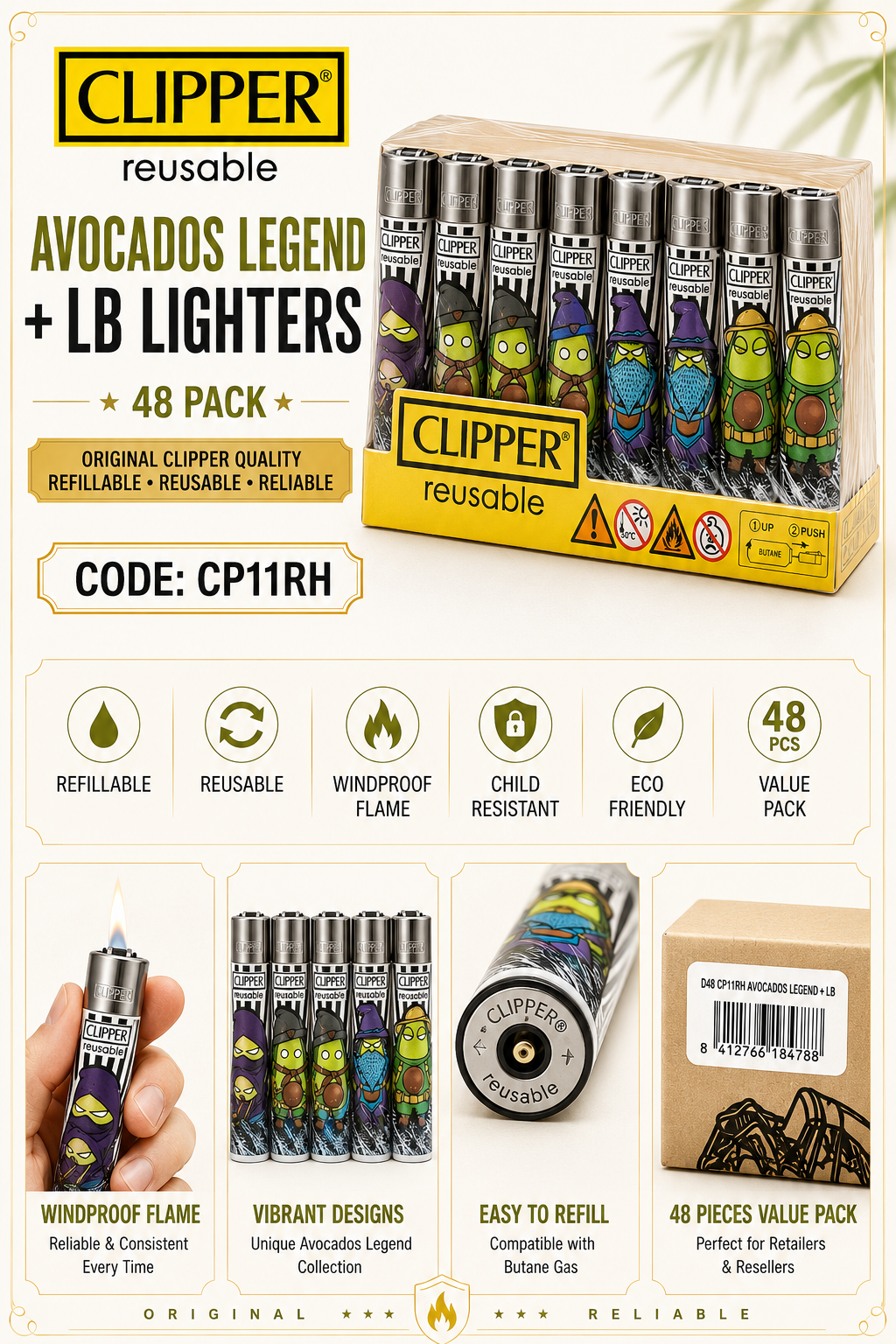 Clipper Reusable - Avocados Legend + LB Lighters