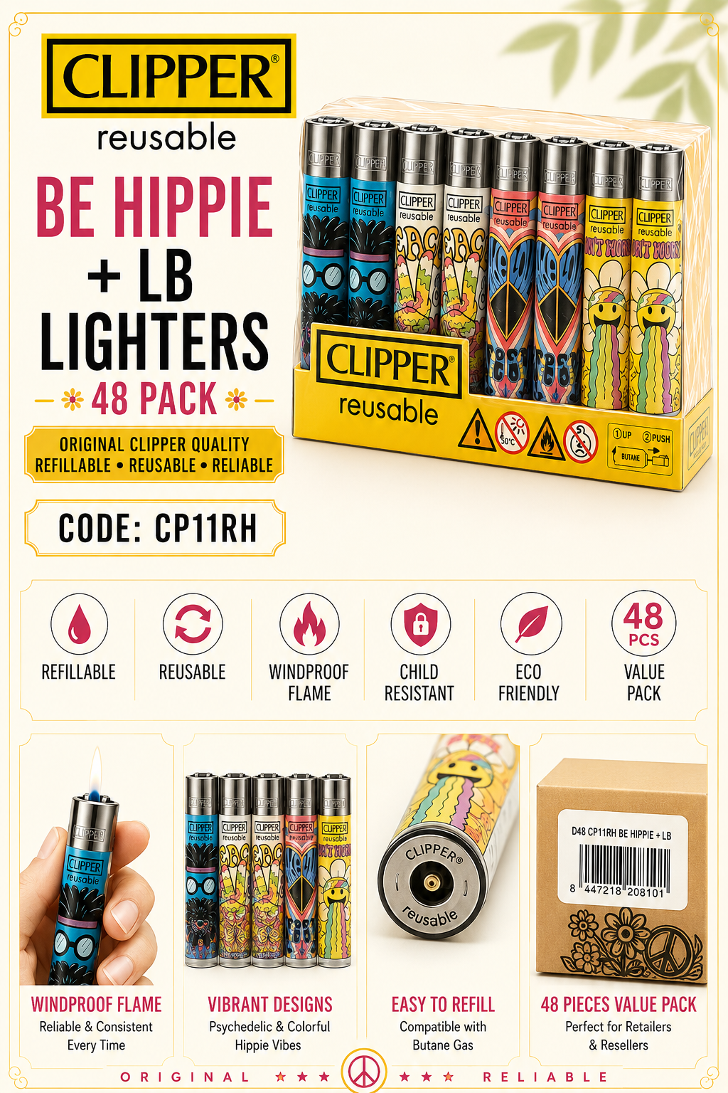 Clipper Reusable - Be Hippie + LB Lighters
