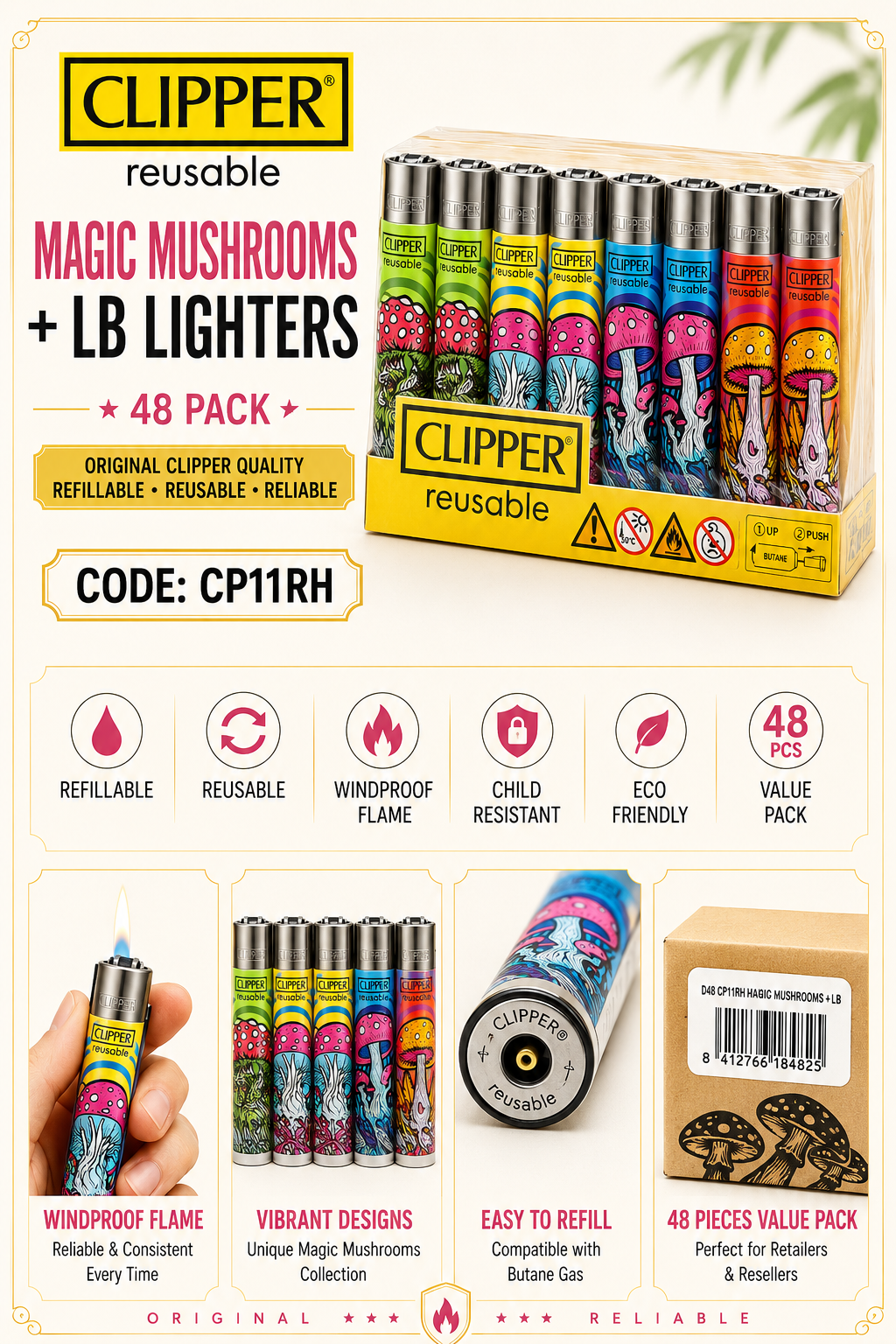 Clipper Reusable - Magic Mushrooms + LB Lighters