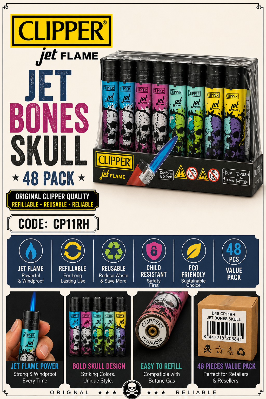 Clipper Jet Flame - Bones Skull Collection