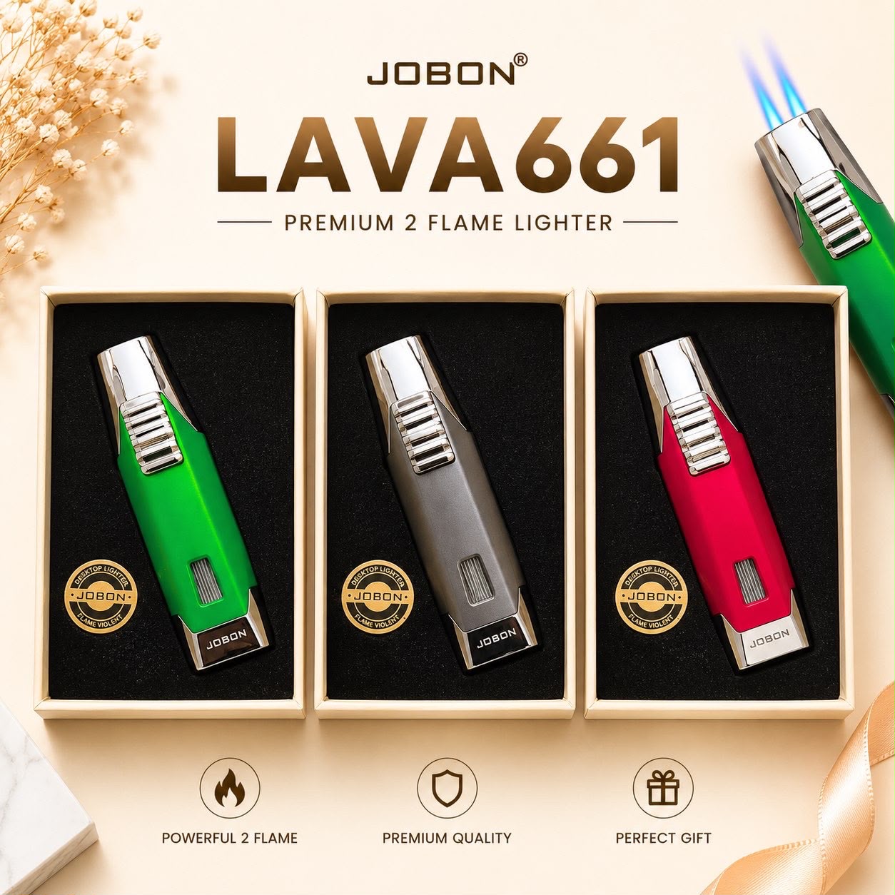 JOBON LAVA661 Premium 2 Flame Lighter