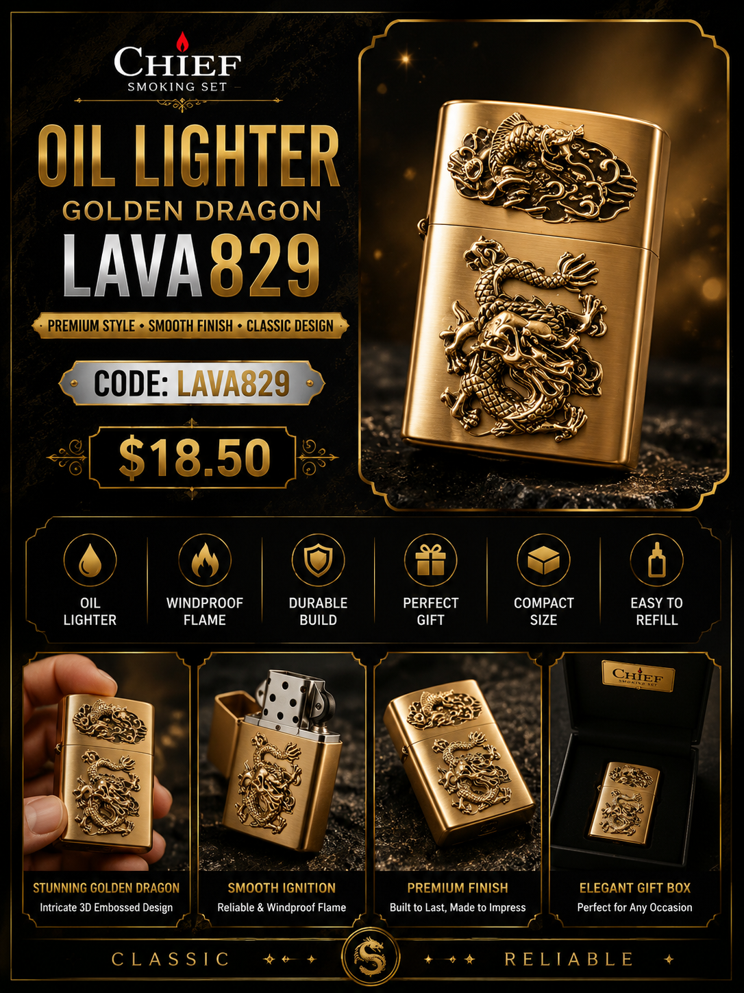 Oil Lighter Golden Dragon